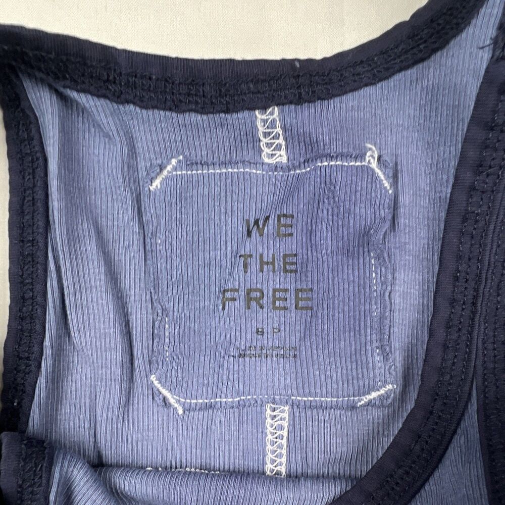 We The Free Blue Ribbed Knit Racerback Scoop Neck Sleeveless Tank Top distressed